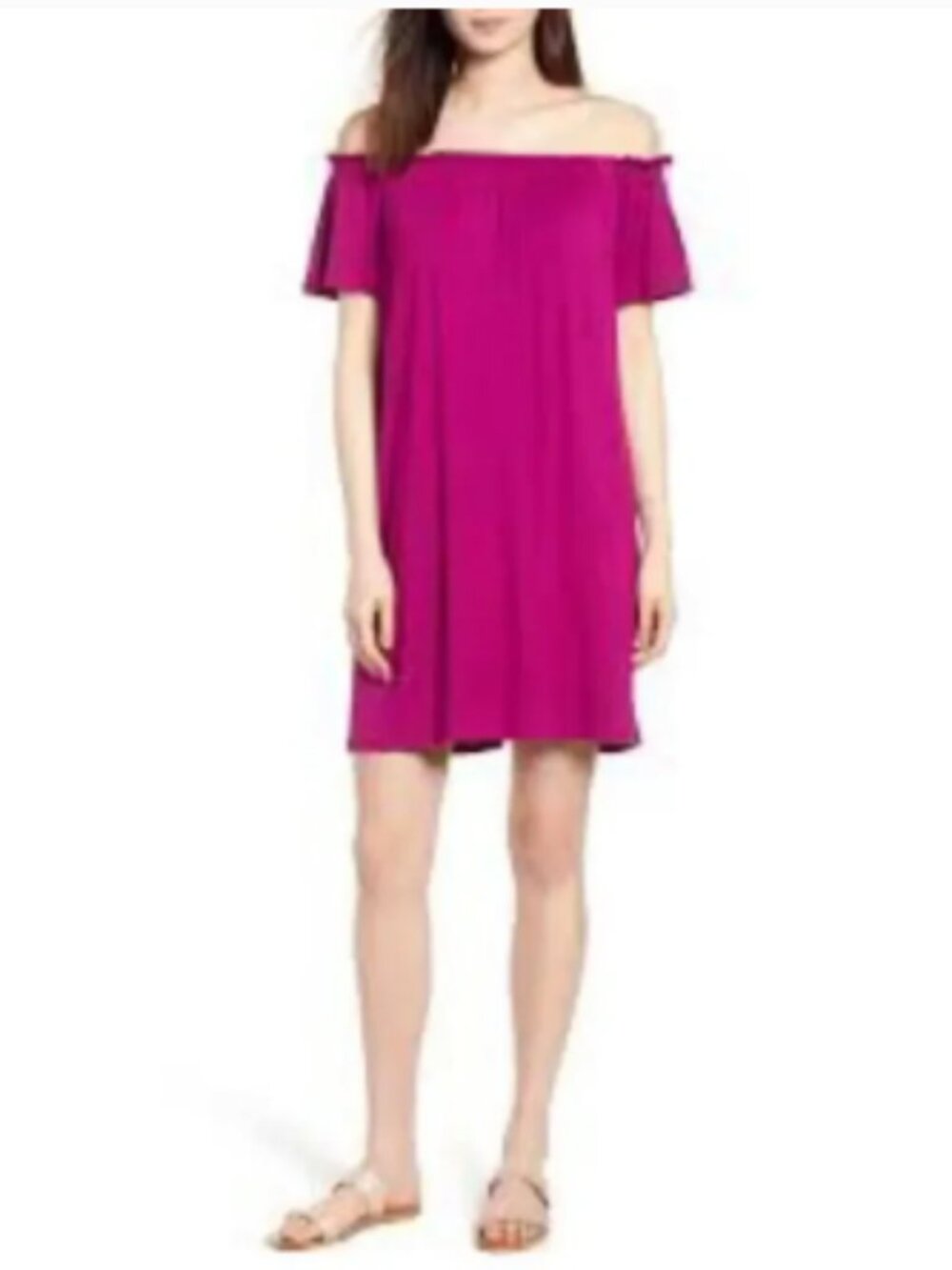 Bobeau Women’s Size XXL Off The Shoulder Knit Dress Magenta Pink Short Sleeve